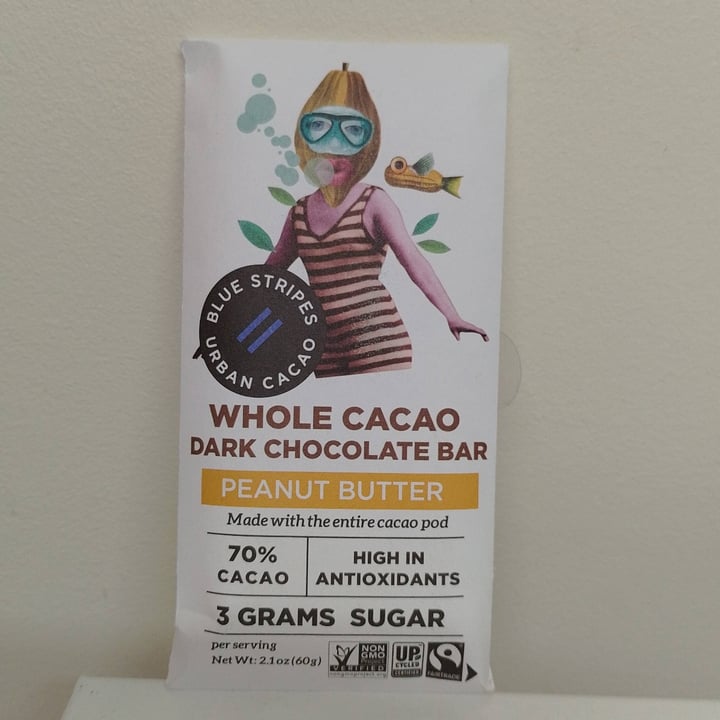 Blue Stripes Urban Cacao Whole Cacao Dark Chocolate Bar Peanut Butter