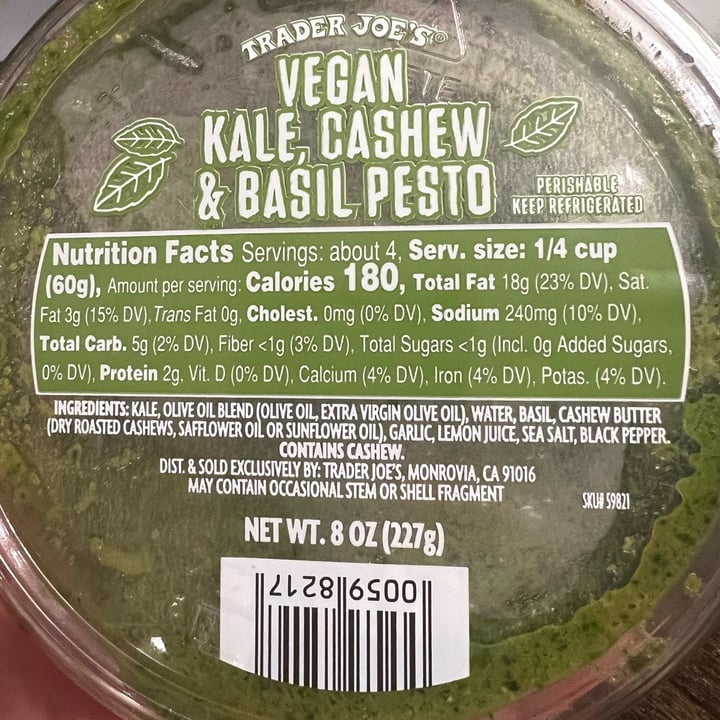 Trader Joe's Vegan Kale, Cashew & Basil Pesto Review abillion