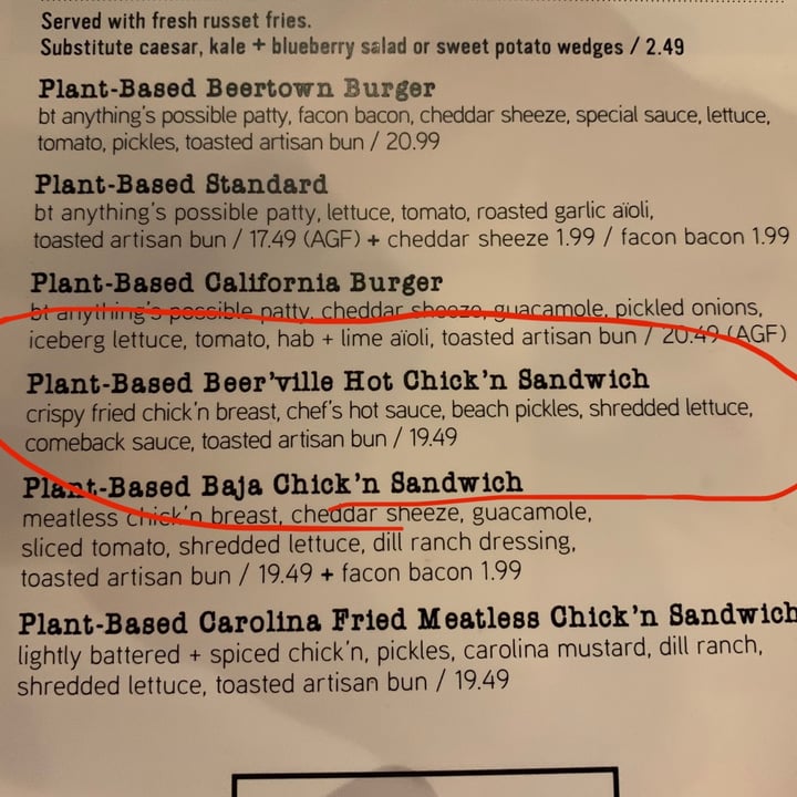 Beertown Public House Barrie PlantBased Beer’ville Hot Chick’n