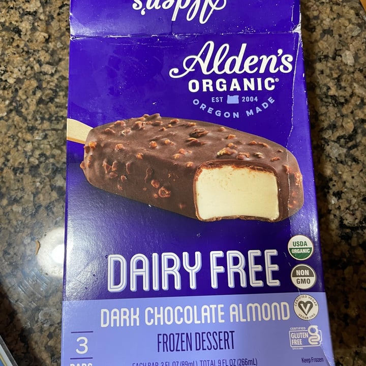 Alden’s Organic dairy free dark chocolate almond frozen dessert Review abillion