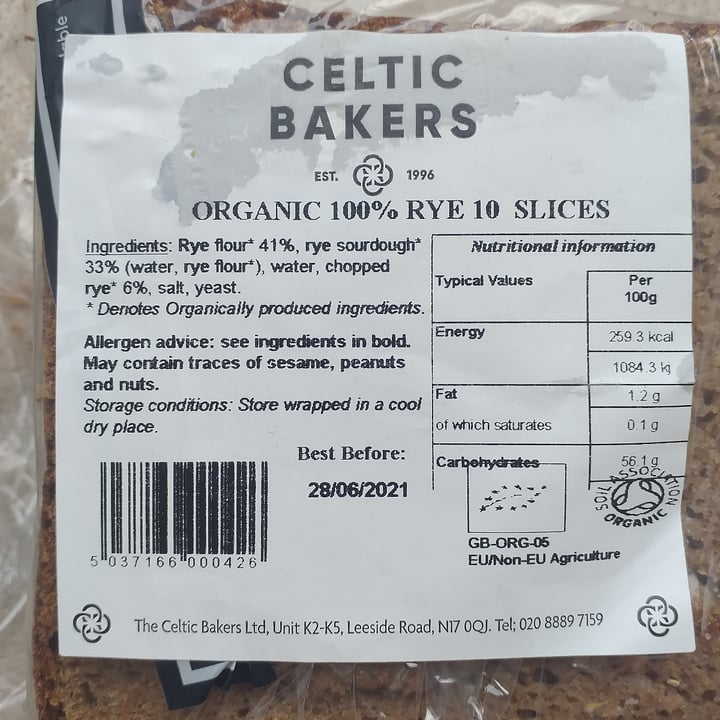 Celtic Bakers 100 Organic Rye Bread Review abillion