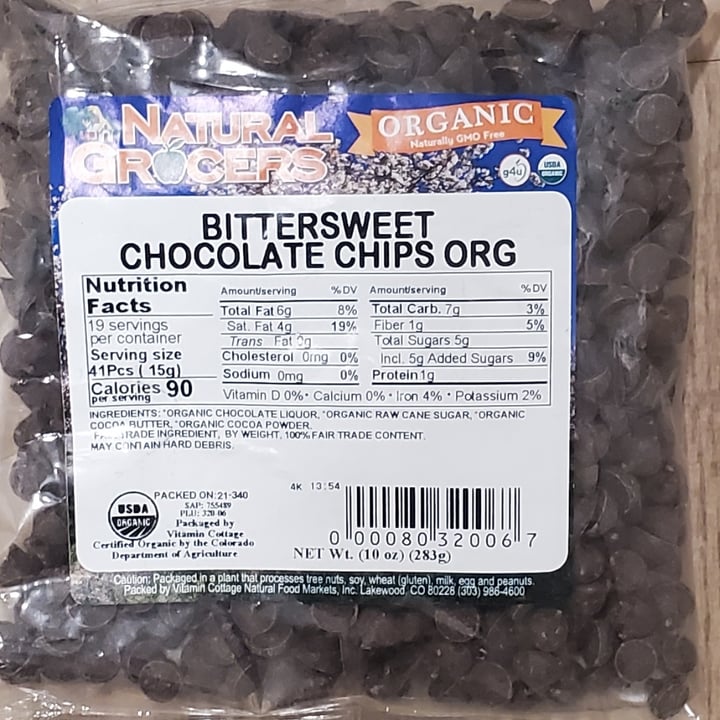 Natural Grocers Organic bittersweet chocolate chips Reviews abillion
