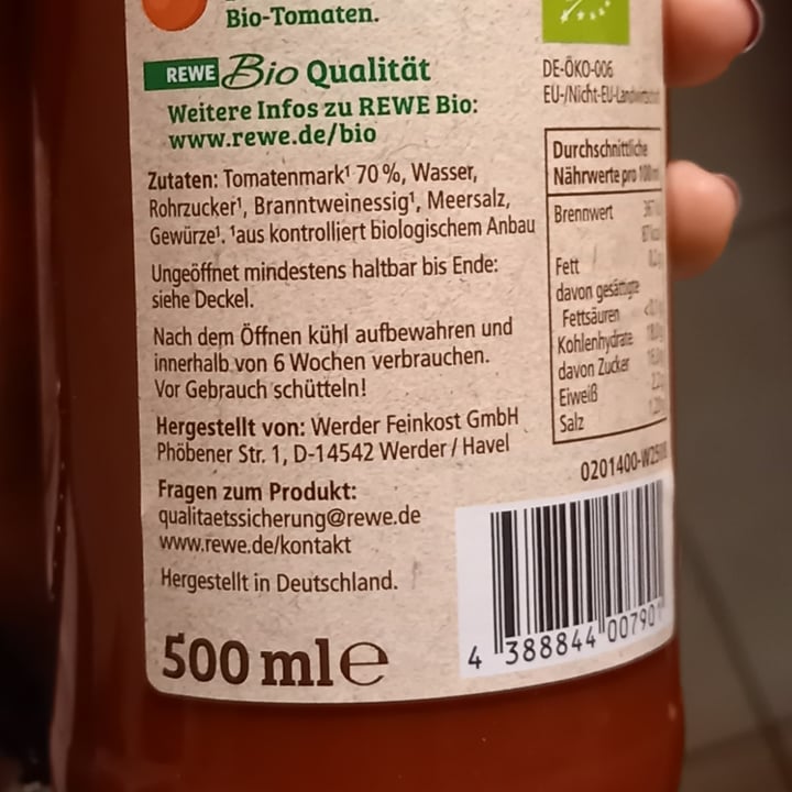 review photo of Rewe Bio Tomatenketchup shared by @anameier on 28 Nov 2021 - review