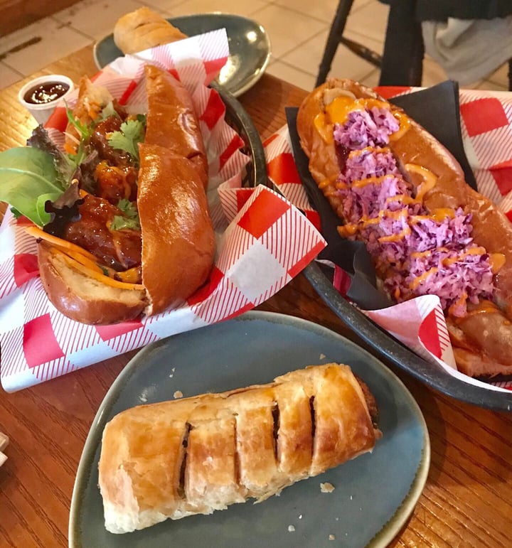 The Waiting Room Coffee Bar United Kingdom The Don hotdog, vegan sausage roll & Bahn mi sandwich
