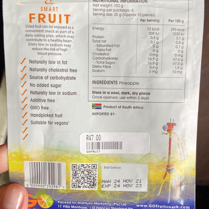 photo of Go natural vibe fruit snack Dried pineapple shared by @gracedocarmo on  26 Mar 2022 - review