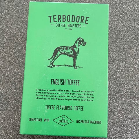 Terbodore, English toffee coffee capsules, mylk beverages, beverages, food, review