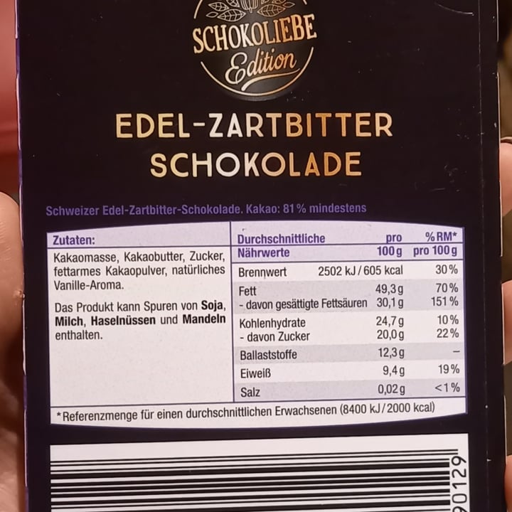 review photo of Schokoliebe Schweizer Edel-Zartbitterschokolade 81% Kakao shared by @anameier on 03 Dec 2021 - review