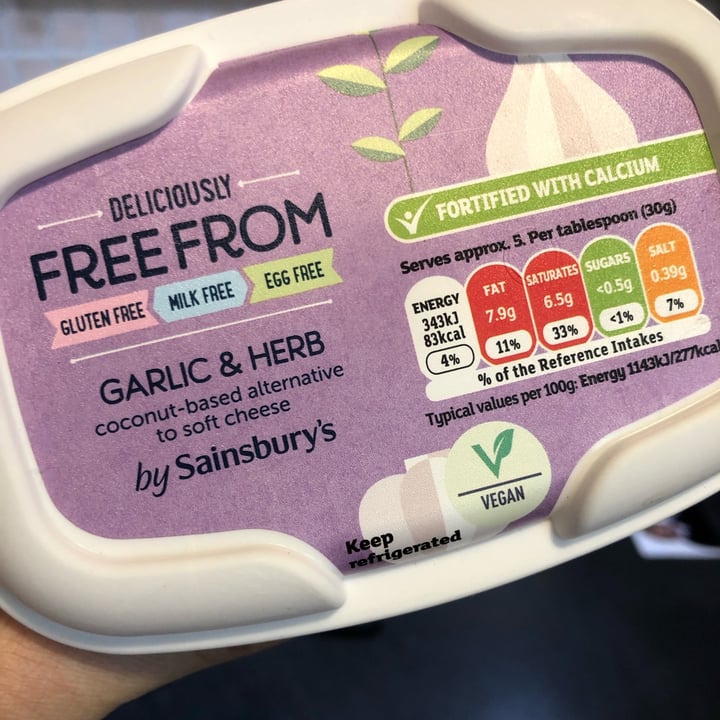 Sainsbury's Garlic & herb coconut based alternative to soft cheese