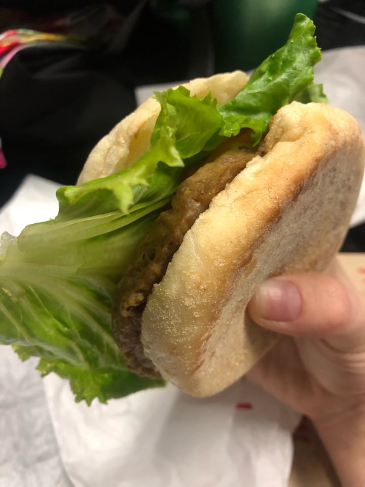 Tim Hortons Beyond sauasage on English muffin w/ tomato lettuce ketchup