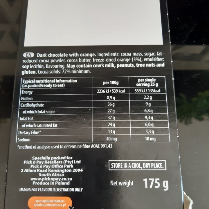review photo of Chocoyoco 72% Dark Chocolate with orange shared by @jemmagrier on 28 Dec 2020 - review