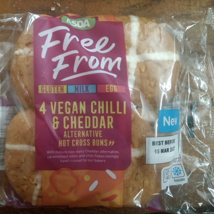 Asda Free From 4 vegan chilli & cheddar alternative hot cross buns