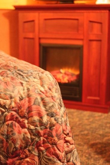 Fireplace in room at Algoma Motel, Wawa, Ontario, Canada