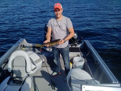 Another happy customer enjoying the fall pickerel fishing near the Algoma Motel in wawa Ontario Canada