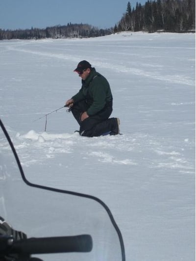 Ice fishing on a beautiful Lake close to the Algoma Motel in Wawa, Ontario