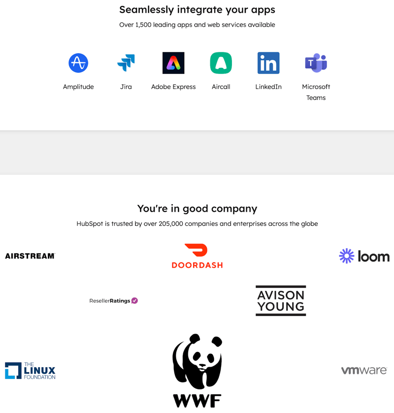 integrations on HubSpot's Marketing Hub pricing page