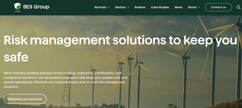 homepage hero message from B2B risk management advisory firm BES Group