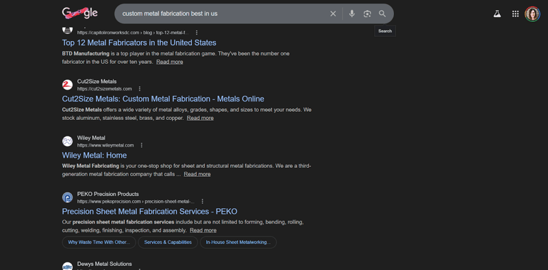 screenshot of Google search results showing clickable blue title tags and meta descriptions