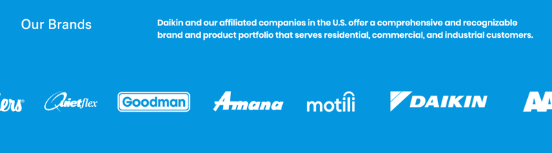 screenshot of the rotating client logos on B2B company Daikin's homepage that serve as social proof