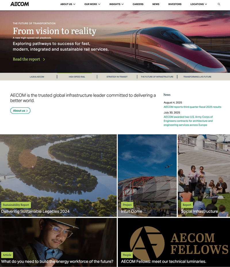 homepage of B2B engineering company AECOM