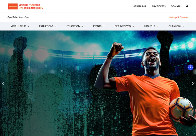 National Center for Civil and Human Rights homepage with The People's Game campaign takeover hero and utility navigation for tickets, membership, and donations