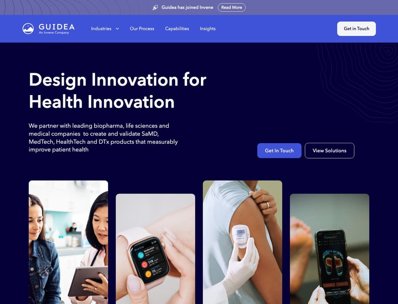 Guidea digital health product design page headed Design Innovation for Health Innovation