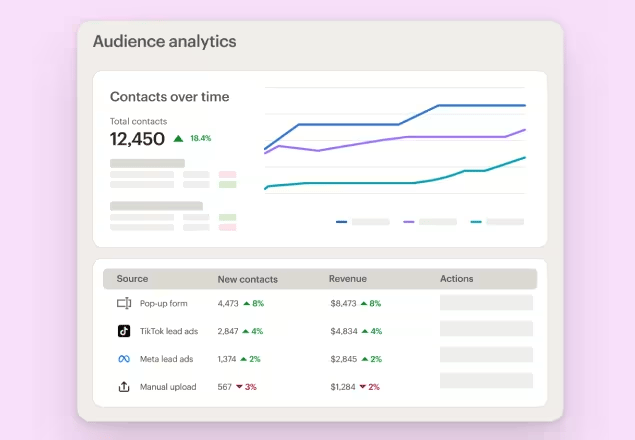 screenshot of a sample audience analytics dashboard using Mailchimp's analytics and reporting tools