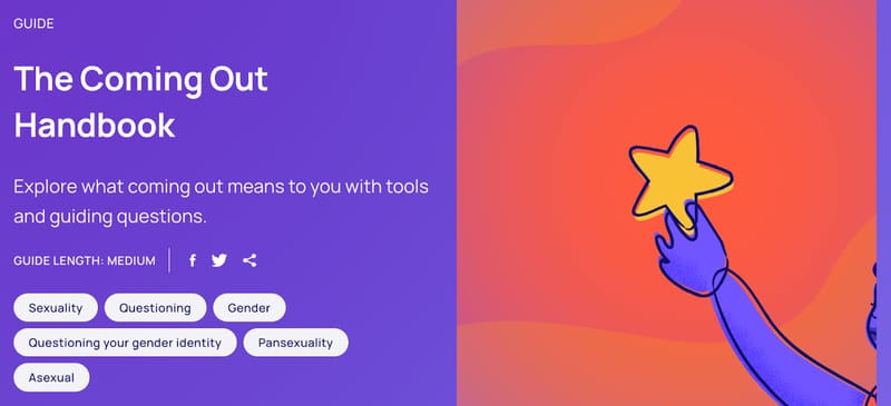 screenshot of "The Coming Out Handbook" offered by nonprofit organization The Trevor Project