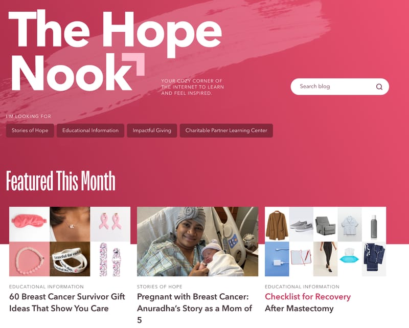 screenshot of nonprofit National Breast Cancer Foundation's blog page