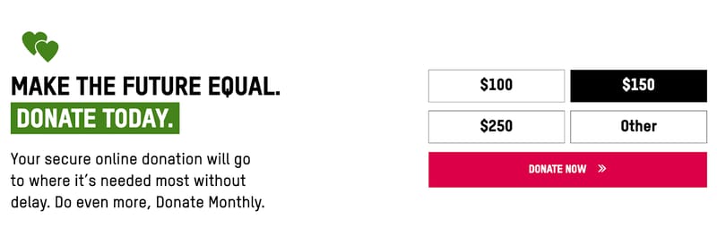 screenshot of nonprofit Oxfam Canada's donation call to action