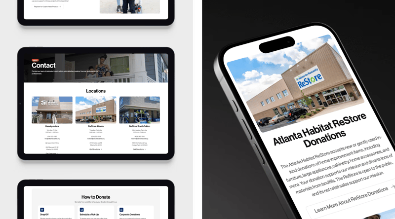 rendering of Atlanta Habitat for Humanity's redesigned nonprofit website on mobile devices