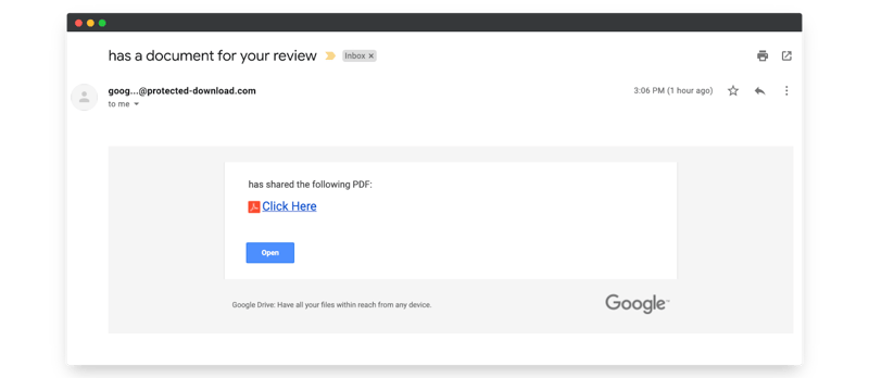 phishing email example from Hook Security