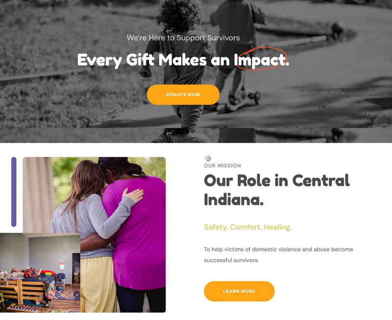 screenshot of nonprofit website The Julian Center's homepage showing anonymous images of recipients