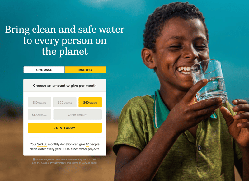Charity Water homepage
