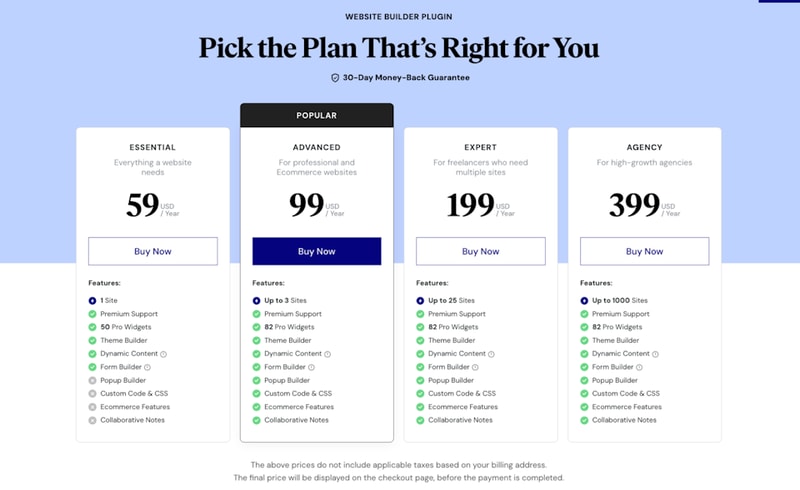 Elementor pricing