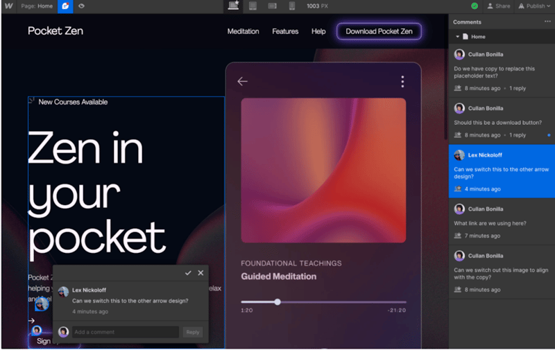 Commenting in Webflow Editor