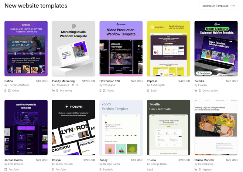 Webflow template library