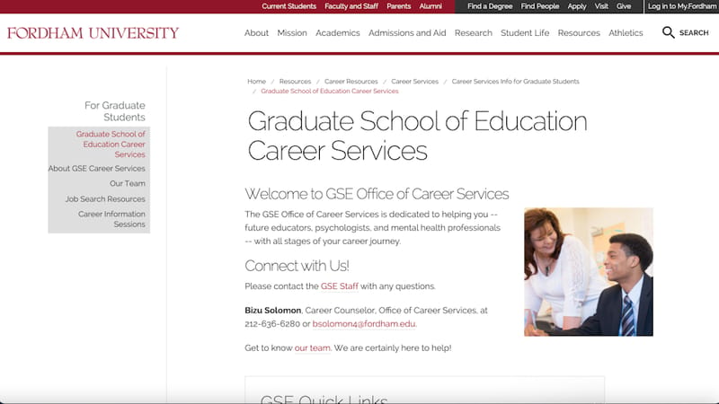 Fordham University breadcrumbs example
