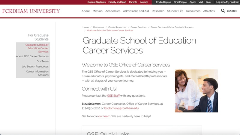 Fordham University breadcrumbs example