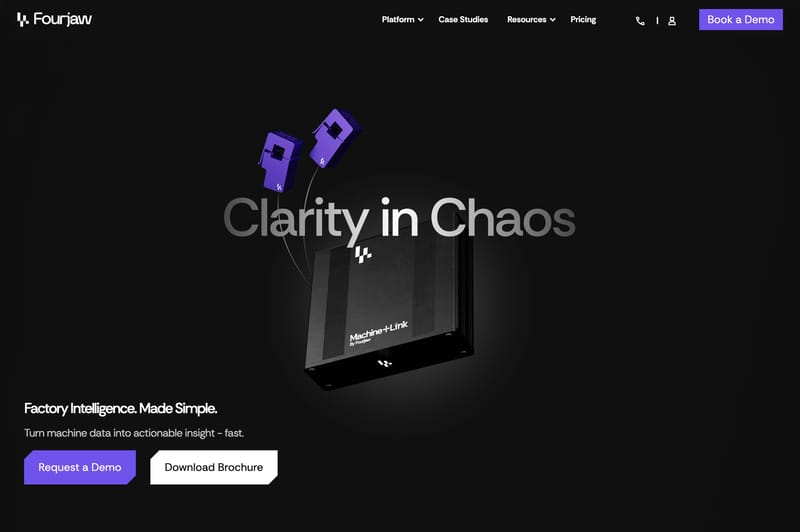 FourJaw homepage demonstrating modern B2B design with strong typography, purposeful color palette, and clear visual hierarchy