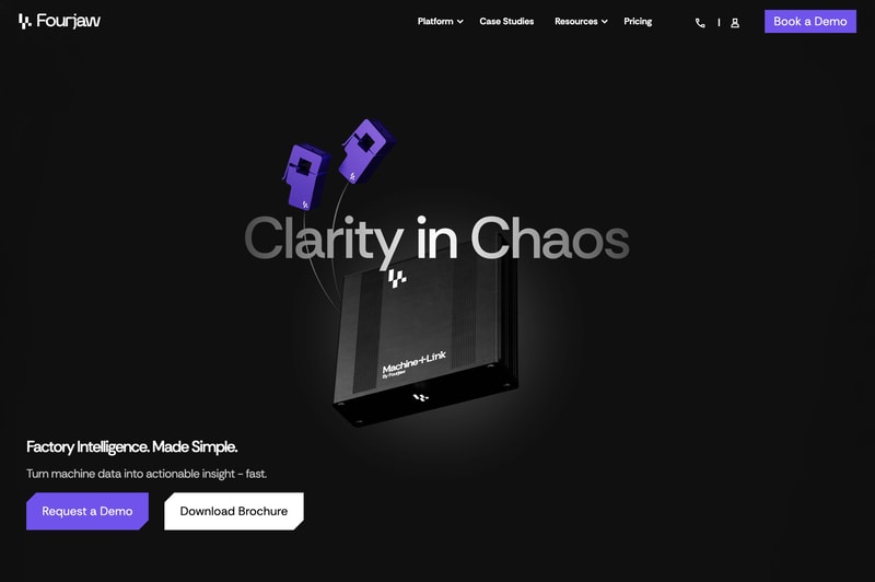 FourJaw homepage demonstrating modern B2B design with strong typography, purposeful color palette, and clear visual hierarchy