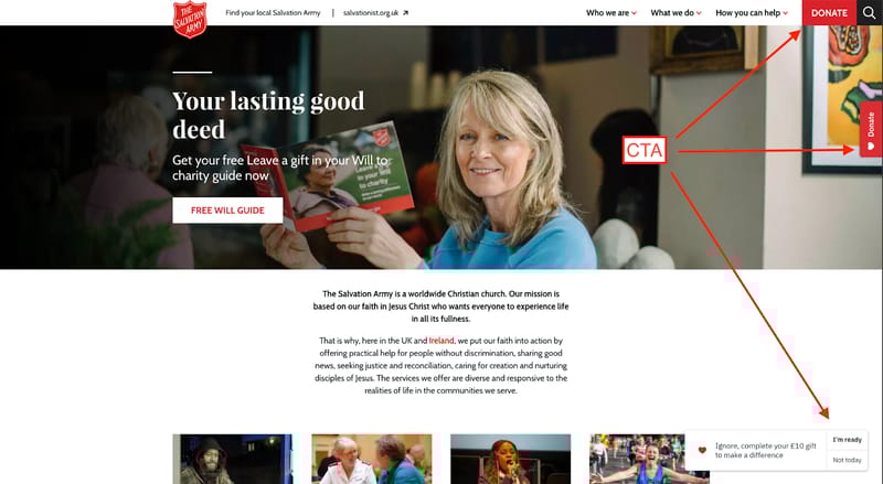 Donation button placement example