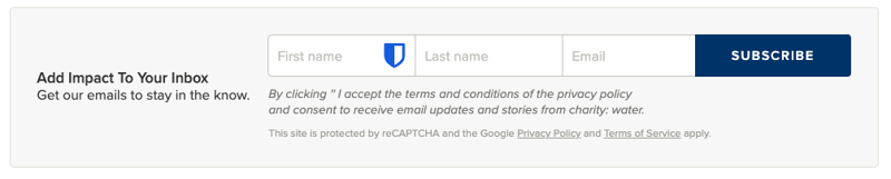 Charity minimalistic newsletter sign-up form example