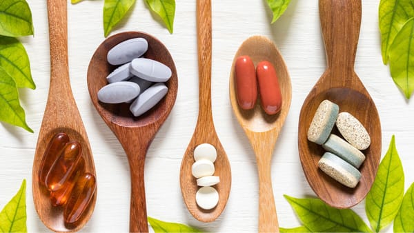 Assorted supplements in wooden spoons