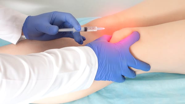 Doctor injecting stem cells into a knee