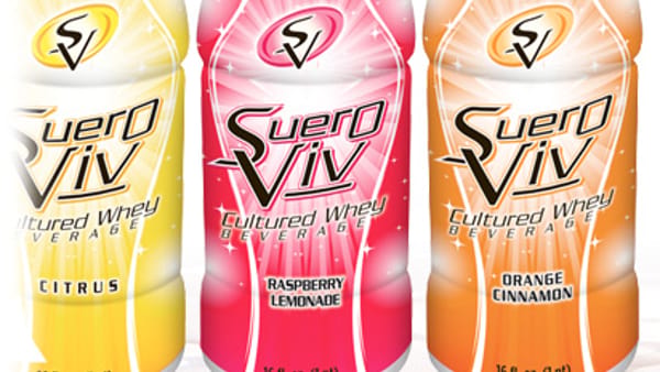 Sueroviv brand organic cultured whey bottles in different flavors