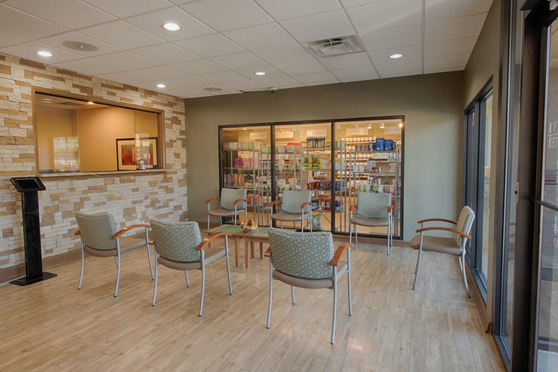 The welcoming waiting room at Progressive Medical Center