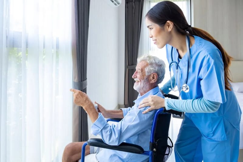 A hospice nurse providing care
