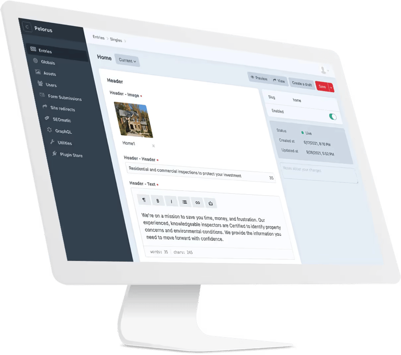 A screenshot of Craft CMS