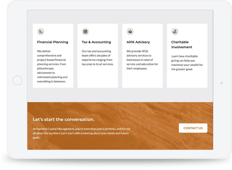 Narwhal website on an iPad