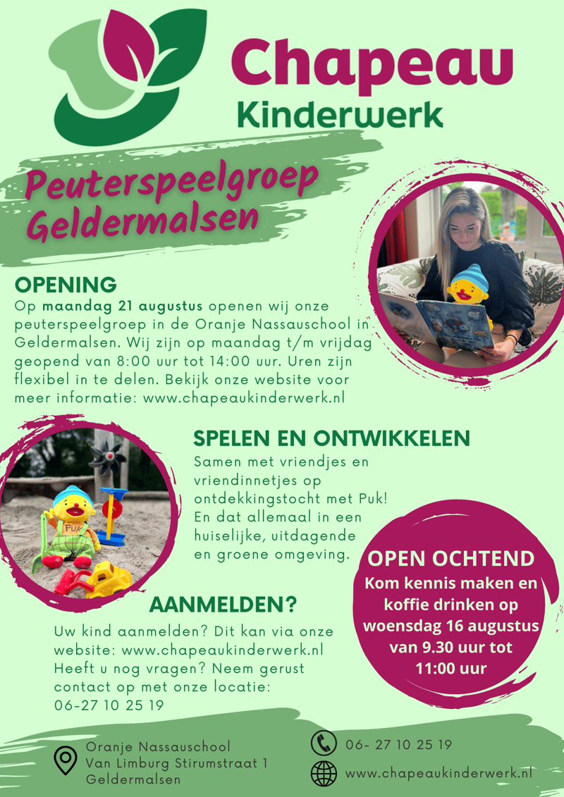 Peuterspeelgroep Chapeau Geldermalsen - Kinderdagverblijf in Geldermalsen
